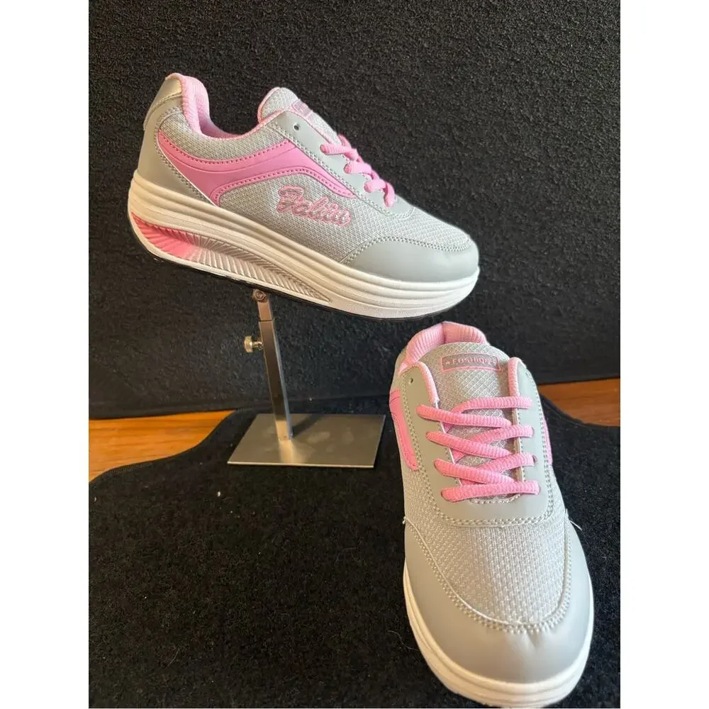 Girls Chunky Gray Pink Sneakers Size 35 / US Kids 3.5–4